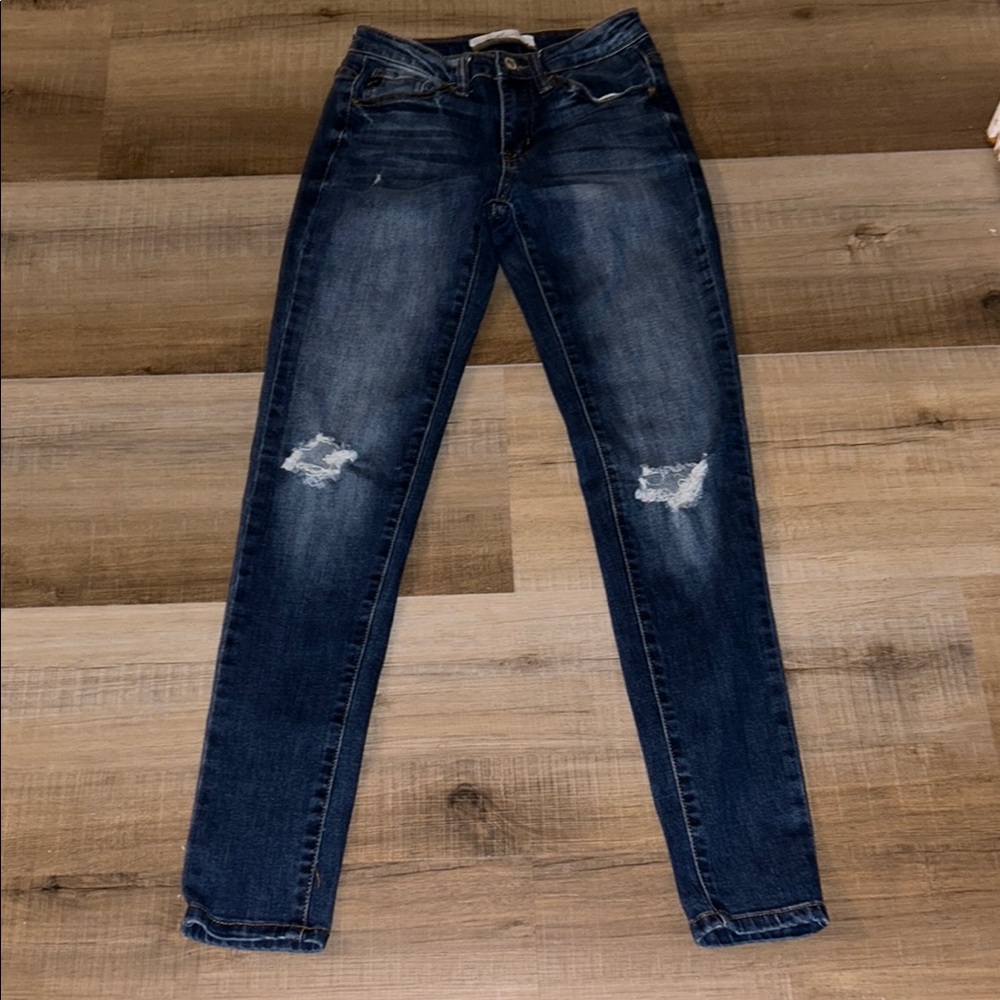 KanCan Blue Skinny Jeans with Distressed Details